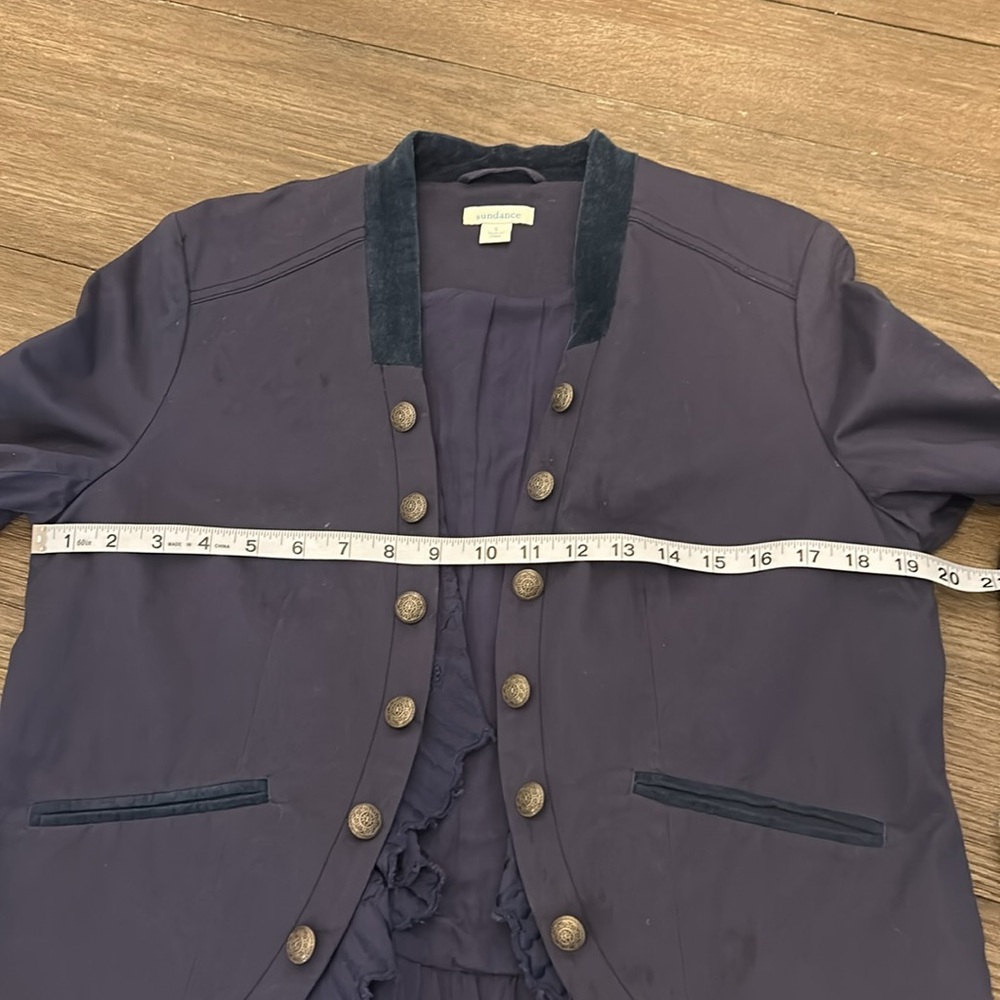 Sundance Navy Blazer with Ruffle Trim military style ladies size small S GUC - Picture 14 of 16